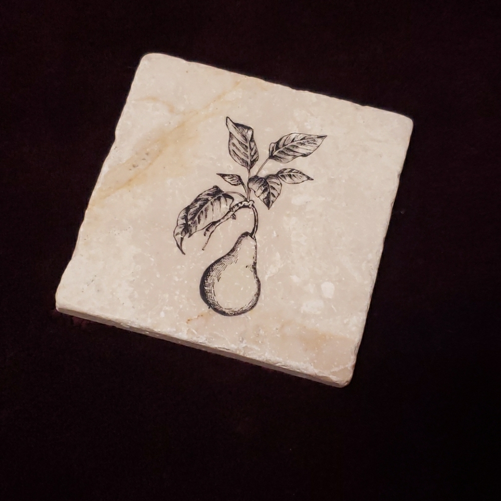🔴 🆓️ FREE* Handmade Stamped Pear Design Decorative Stone Drink Coaster 🔴